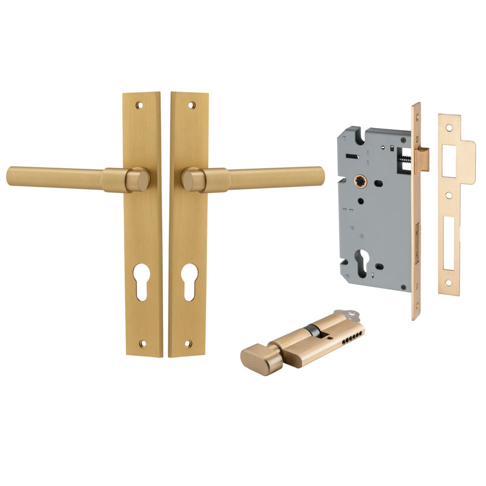 Iver Helsinki Lever Rectangular Backplate Entrance Kit with High Security Lock Brushed Brass