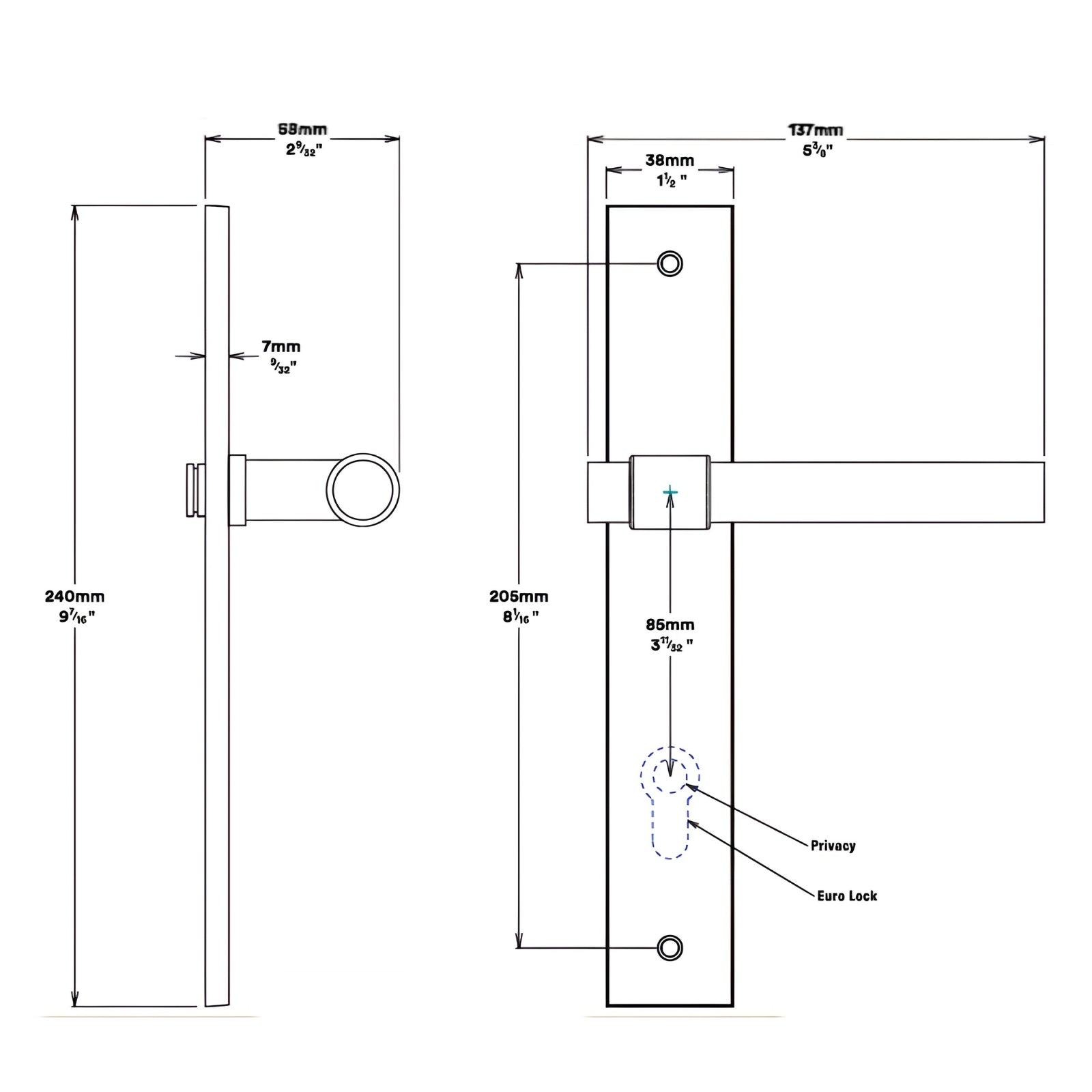 Line Drawing Iver Helsinki Lever Rectangular Backplate Entrance Kit with High Security Lock Brushed Brass  15396KENTR60KT - The Blue Space