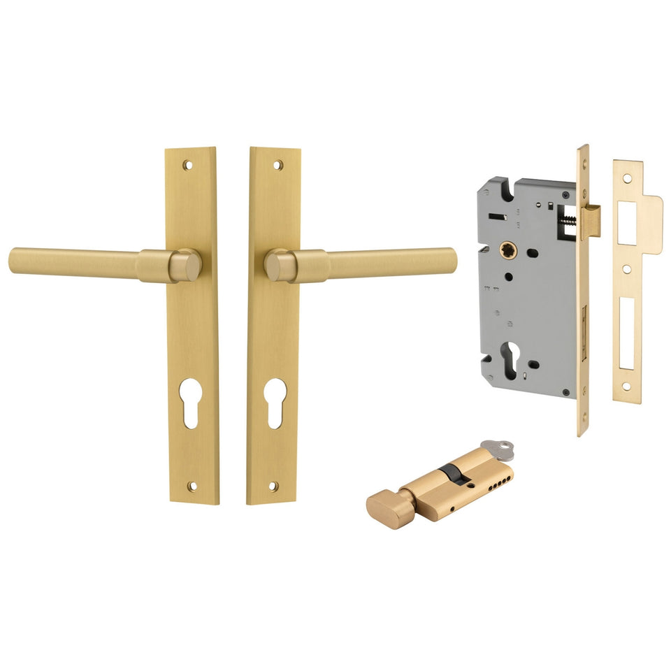 Iver Helsinki Lever Rectangular Backplate Entrance Kit with High Security Lock Brushed Gold PVD