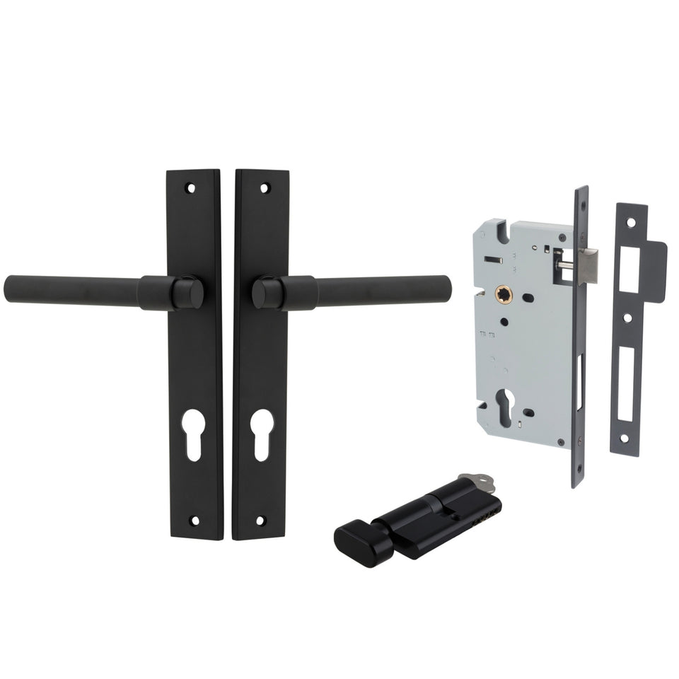 Iver Helsinki Lever Rectangular Backplate Entrance Kit with High Security Lock Matte Black