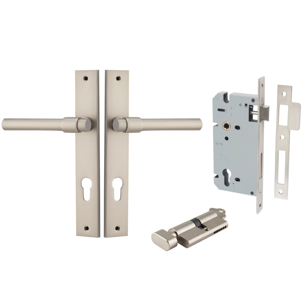 Iver Helsinki Lever Rectangular Backplate Entrance Kit with High Security Lock Satin Nickel