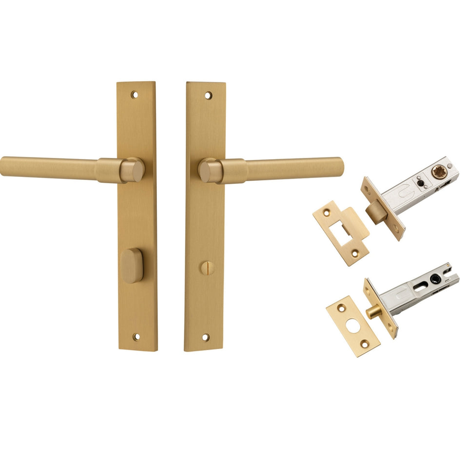 Iver Helsinki Lever Rectangular Backplate Privacy Kit with Privacy Turn Brushed Brass