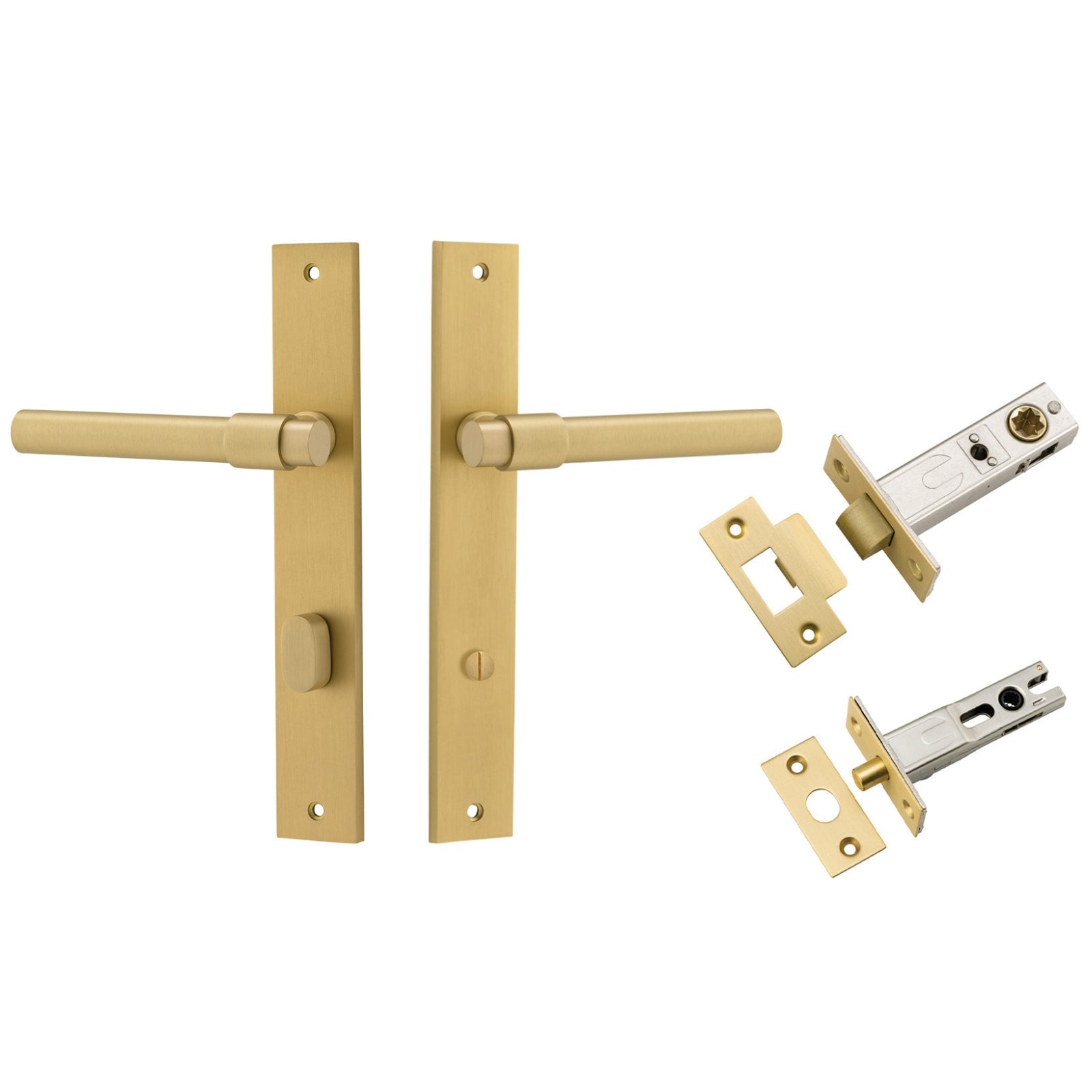 Iver Helsinki Lever Rectangular Backplate Privacy Kit with Privacy Turn Brushed Gold PVD 16396KPRIV60 - The Blue Space