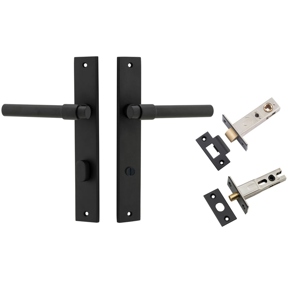 Iver Helsinki Lever Rectangular Backplate Privacy Kit with Privacy Turn Matte Black
