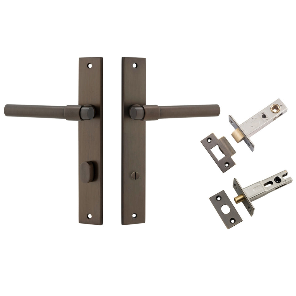 Iver Helsinki Lever Rectangular Backplate Privacy Kit with Privacy Turn Signature Brass