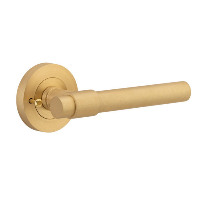 Single Iver Helsinki Lever Round Rose (Inbuilt Privacy) Brushed Brass 20626KIBPRIV60 - The Blue Space