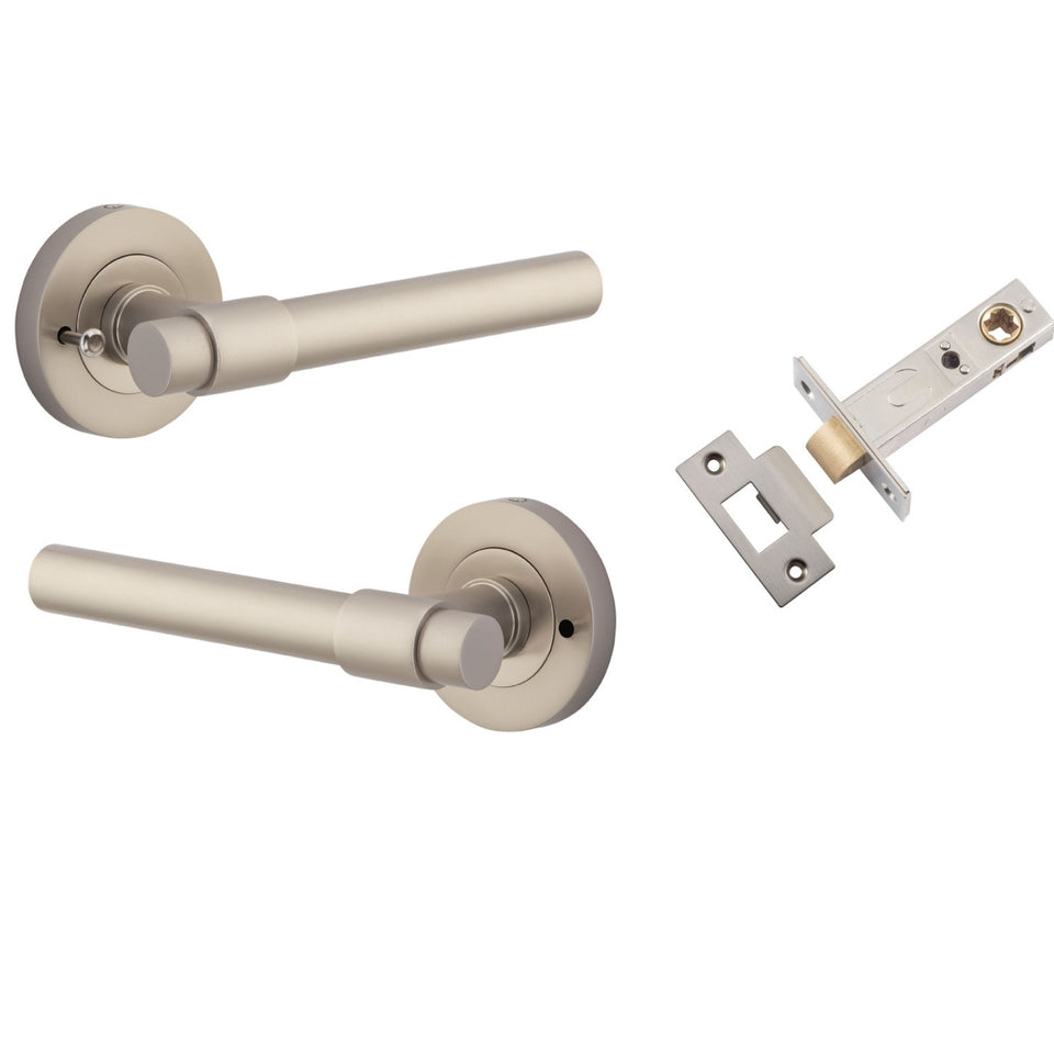 Iver Helsinki Lever Round Rose (Inbuilt Privacy) Satin Nickel
