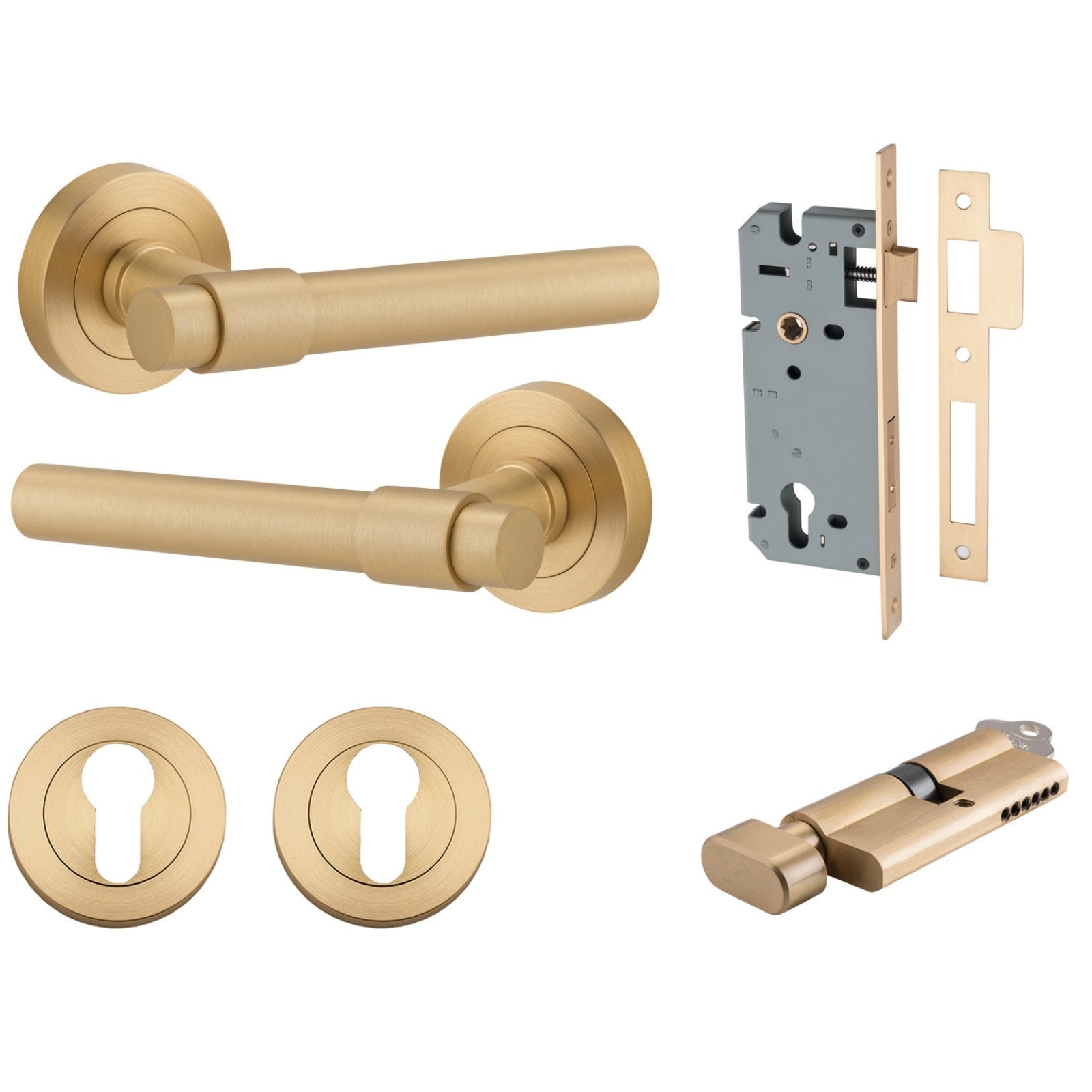 Iver Helsinki Lever Round Rose Entrance Kit with Separate High Security Lock Brushed Brass 20626KENTR60KT - The Blue Space