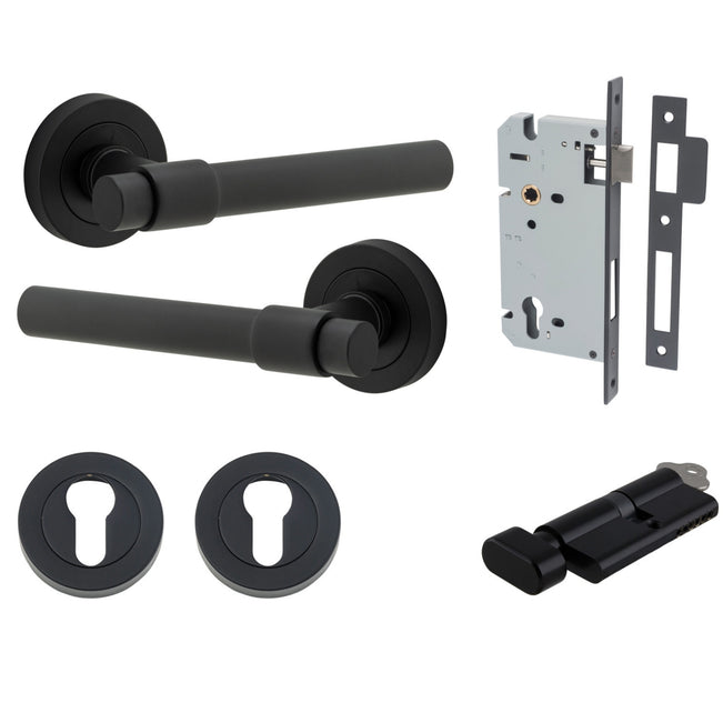 Iver Helsinki Lever Round Rose Entrance Kit with Separate High Security Lock Matte Black  20623KENTR60KT - The Blue Space