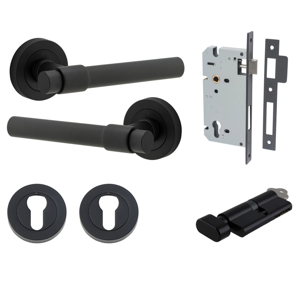Iver Helsinki Lever Round Rose Entrance Kit with Separate High Security Lock Matte Black
