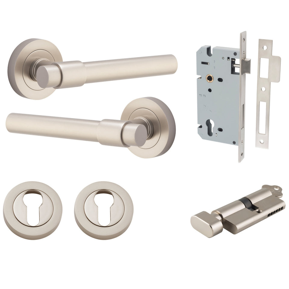 Iver Helsinki Lever Round Rose Entrance Kit with Separate High Security Lock Satin Nickel