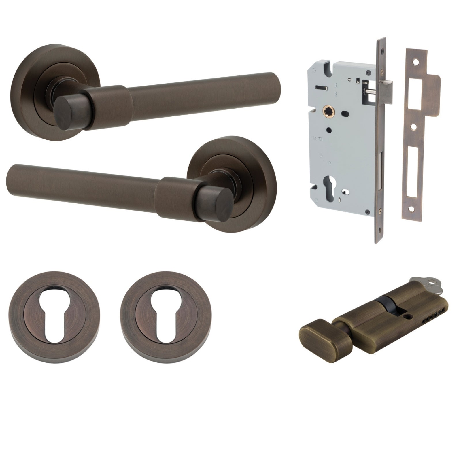 Iver Helsinki Lever Round Rose Entrance Kit with Separate High Security Lock Signature Brass  20621KENTR60KT - The Blue Space