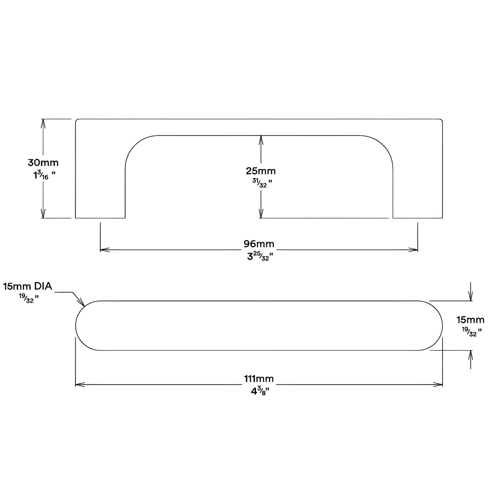 Line Drawing Iver Osaka 96mm Cabinet Pull Handle Brushed Brass 20946 - The Blue Space