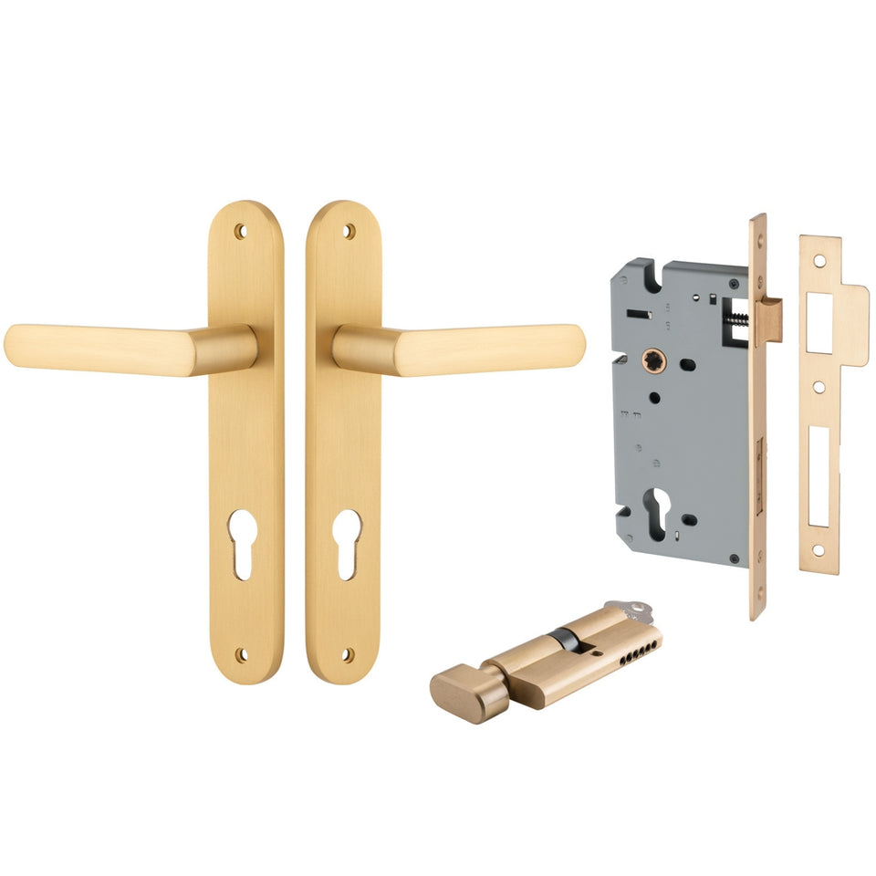 Iver Osaka Lever Oval Backplate Entrance Kit with High Security Lock Brushed Brass