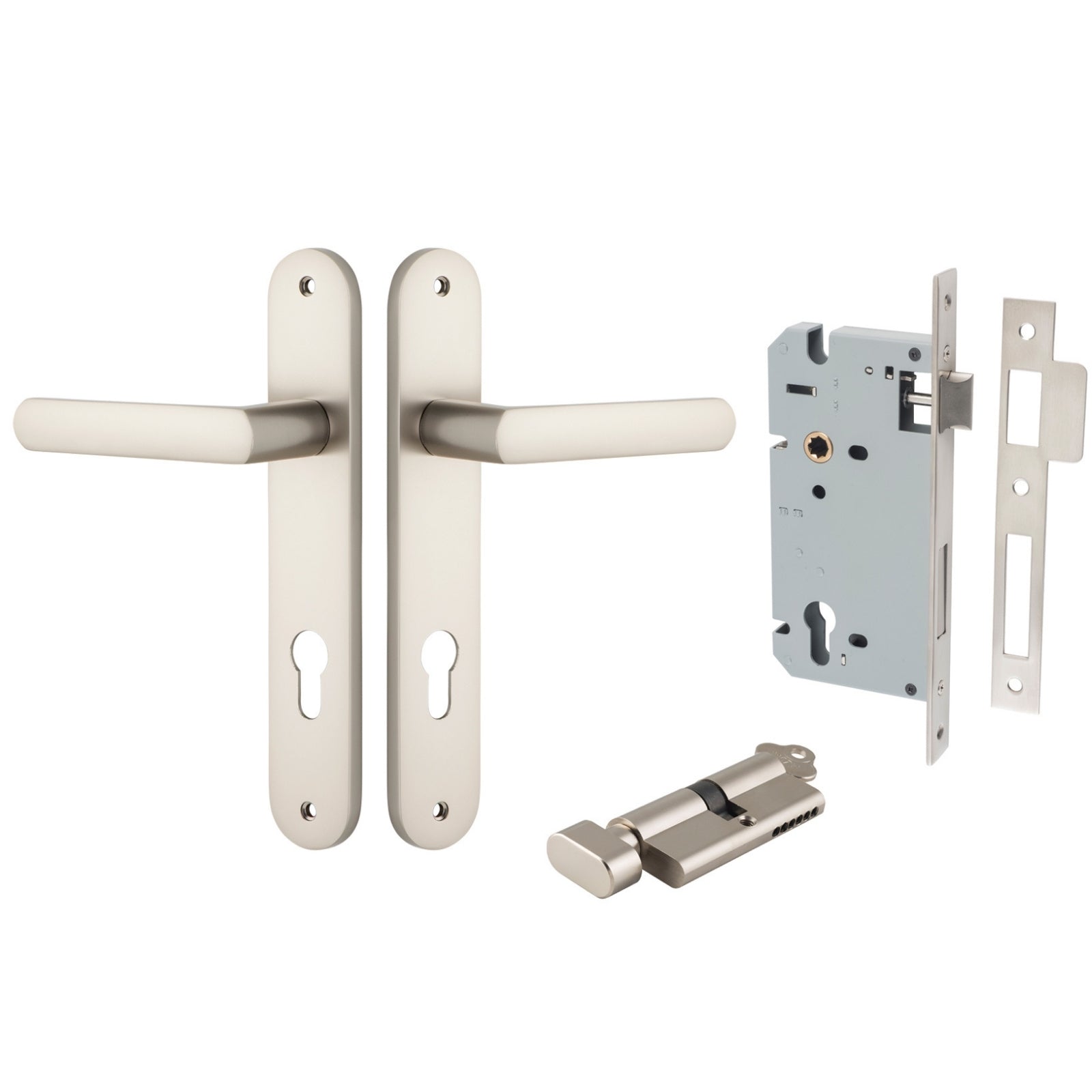 Iver Osaka Lever Oval Backplate Entrance Kit with High Security Lock Satin Nickel 14864KENTR60KT - The Blue Space