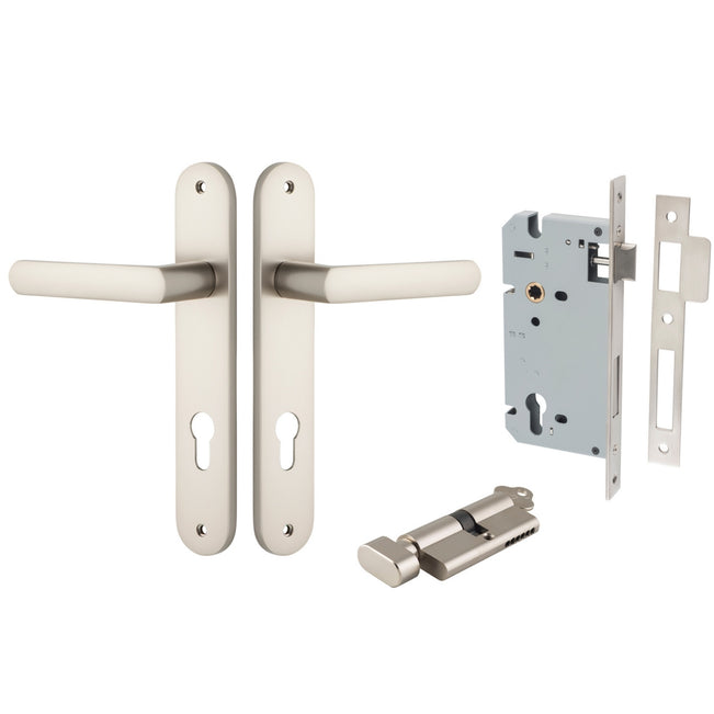 Iver Osaka Lever Oval Backplate Entrance Kit with High Security Lock Satin Nickel 14864KENTR60KT - The Blue Space