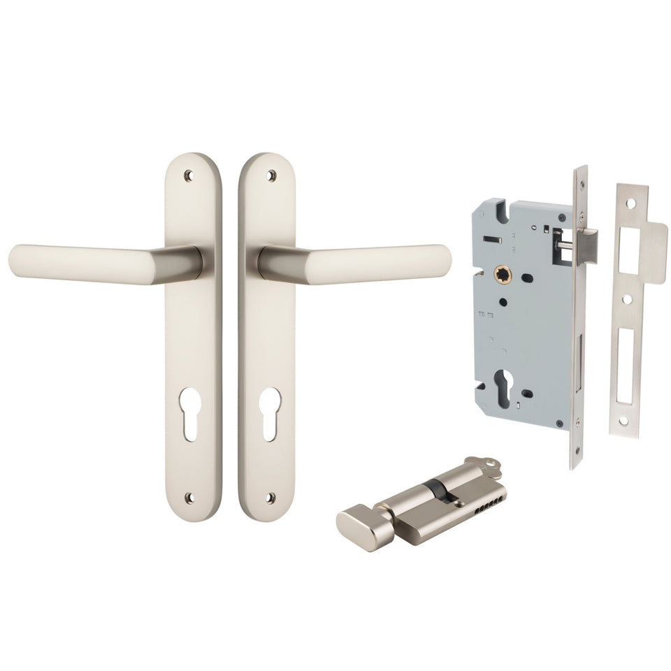 Iver Osaka Lever Oval Backplate Entrance Kit with High Security Lock Satin Nickel