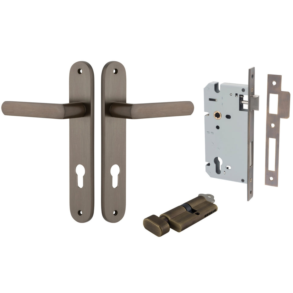 Iver Osaka Lever Oval Backplate Entrance Kit with High Security Lock Signature Brass
