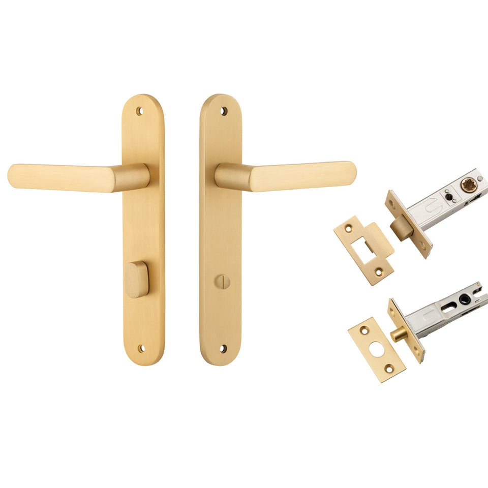 Iver Osaka Lever Oval Backplate Privacy Kit with Privacy Turn Brushed Brass