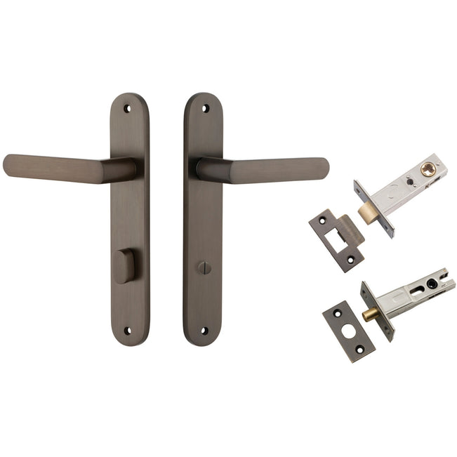 Iver Osaka Lever Oval Backplate Privacy Kit with Privacy Turn Signature Brass 10864KPRIV60 - The Blue Space