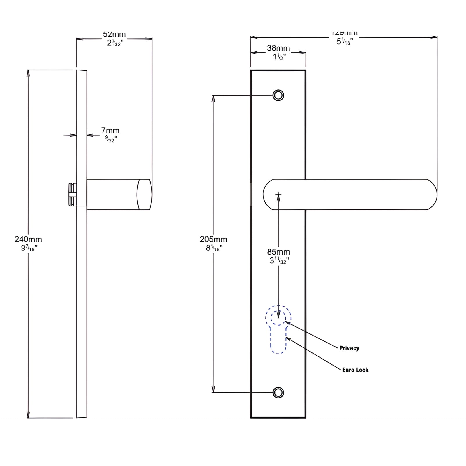 Line Drawing Iver Osaka Lever Rectangular Backplate Entrance Kit with High Security Lock Brushed Brass 15360KENTR60KT - The Blue Space