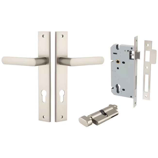 Iver Osaka Lever Rectangular Backplate Entrance Kit with High Security Lock Satin Nickel 14860KENTR60KT - The Blue Space