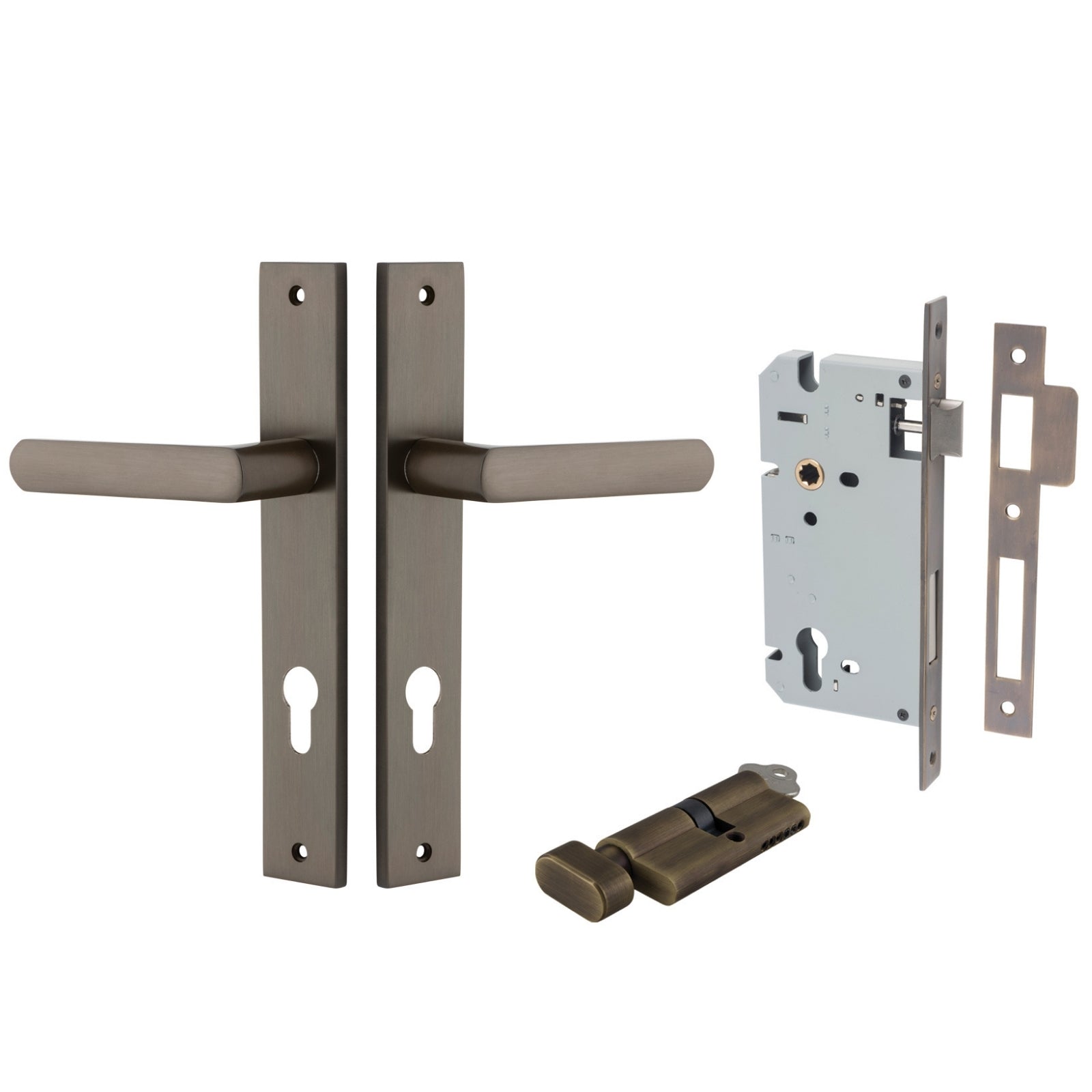 Iver Osaka Lever Rectangular Backplate Entrance Kit with High Security Lock Signature Brass 10860KENTR60KT - The Blue Space