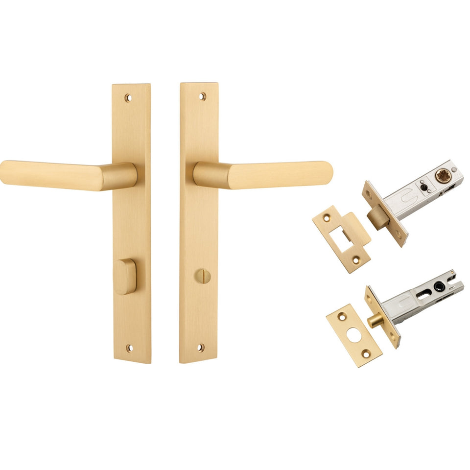 Iver Osaka Lever Rectangular Backplate Privacy Kit with Privacy Turn Brushed Brass