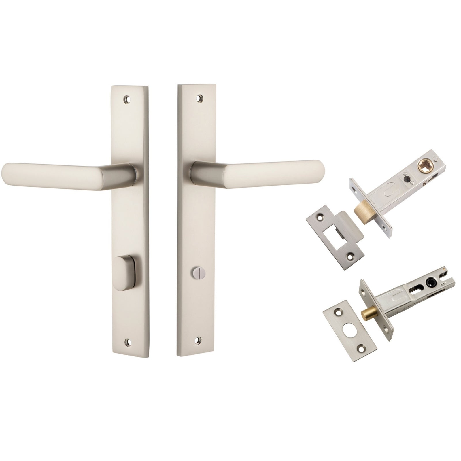 Iver Osaka Lever Rectangular Backplate Privacy Kit with Privacy Turn Satin Nickel 14860KPRIV60 - The Blue Space