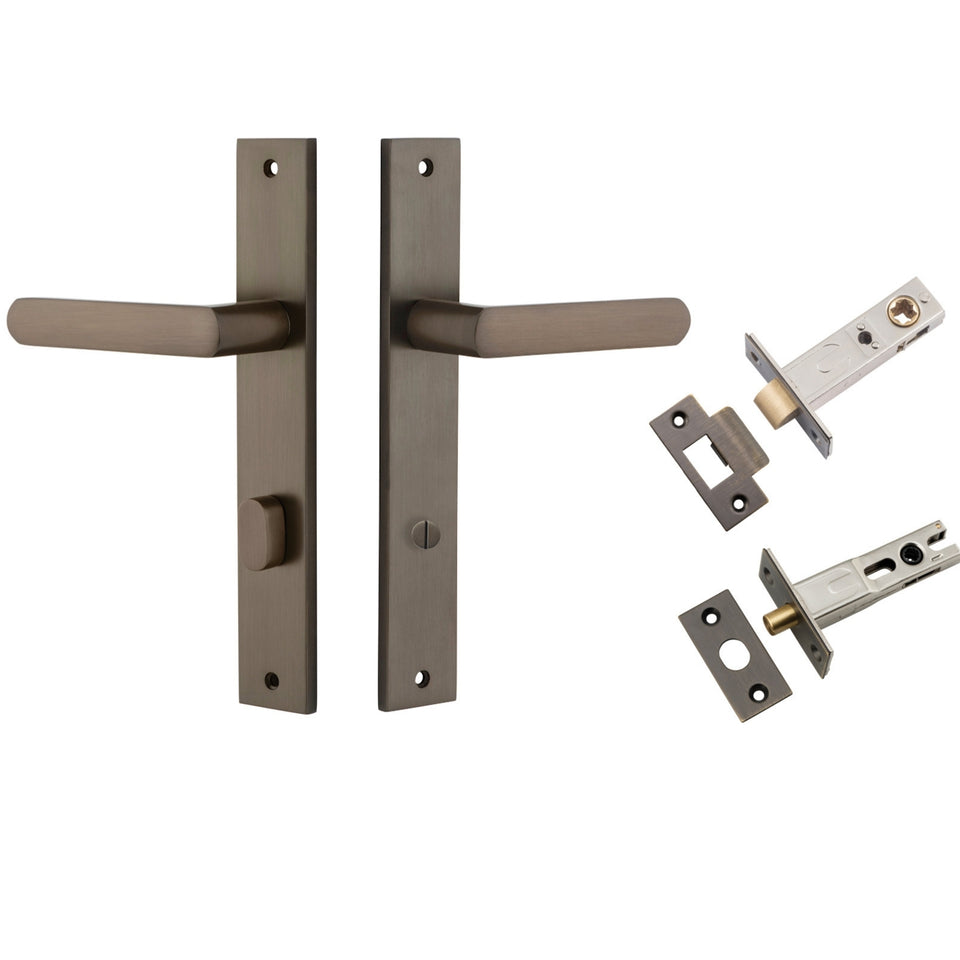 Iver Osaka Lever Rectangular Backplate Privacy Kit with Privacy Turn Signature Brass