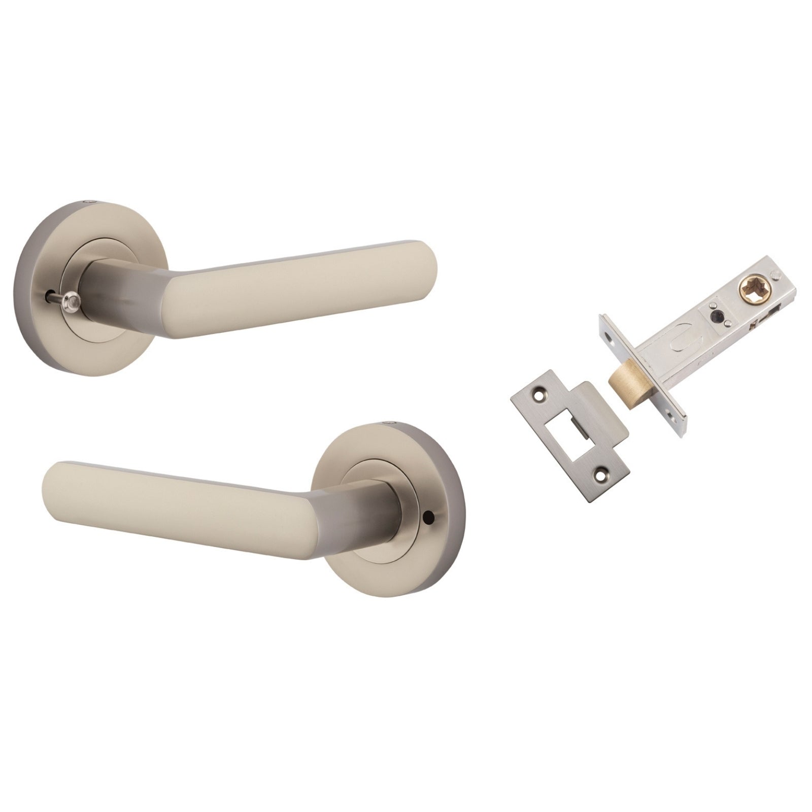 Iver Osaka Lever Round Rose (Inbuilt Privacy) Satin Nickel 20779KIBPRIV60 - The Blue Space