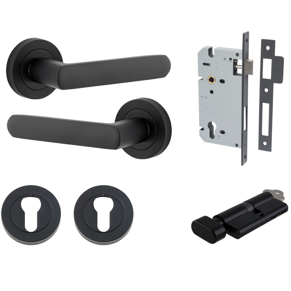 Iver Osaka Lever Round Rose Entrance Kit with Separate High Security Lock Matte Black