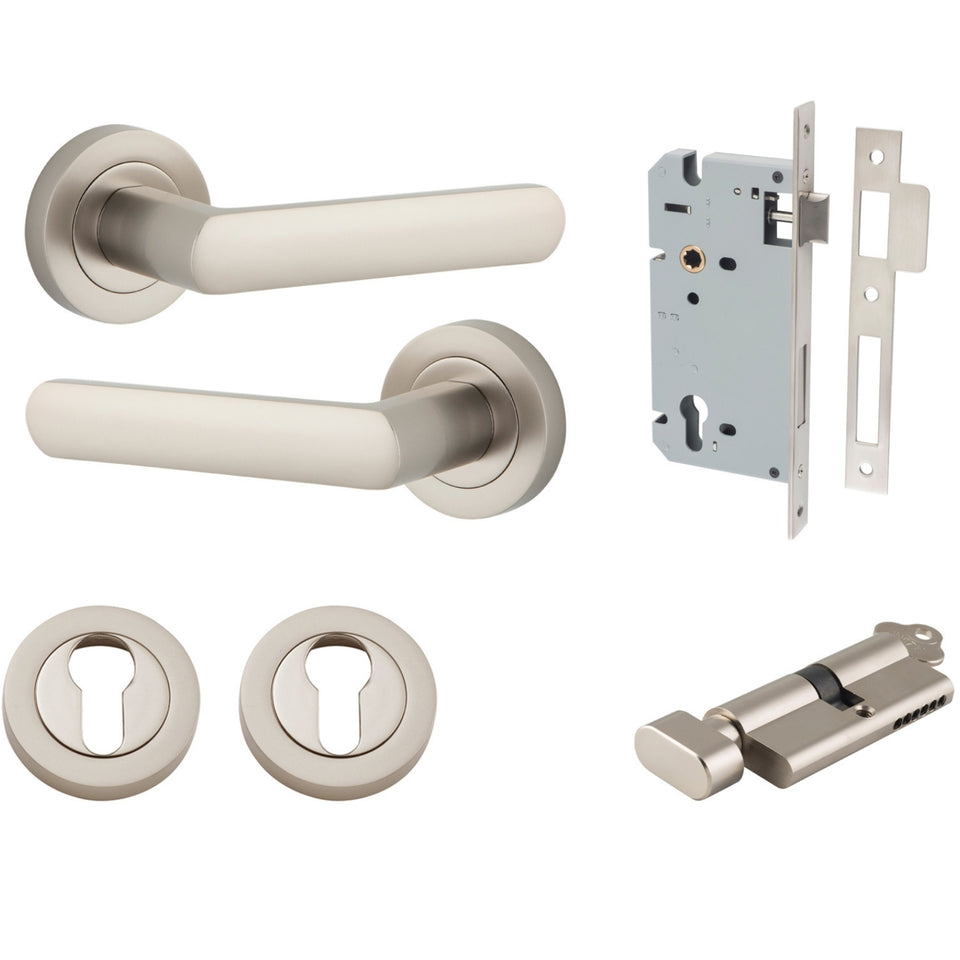 Iver Osaka Lever Round Rose Entrance Kit with Separate High Security Lock Satin Nickel