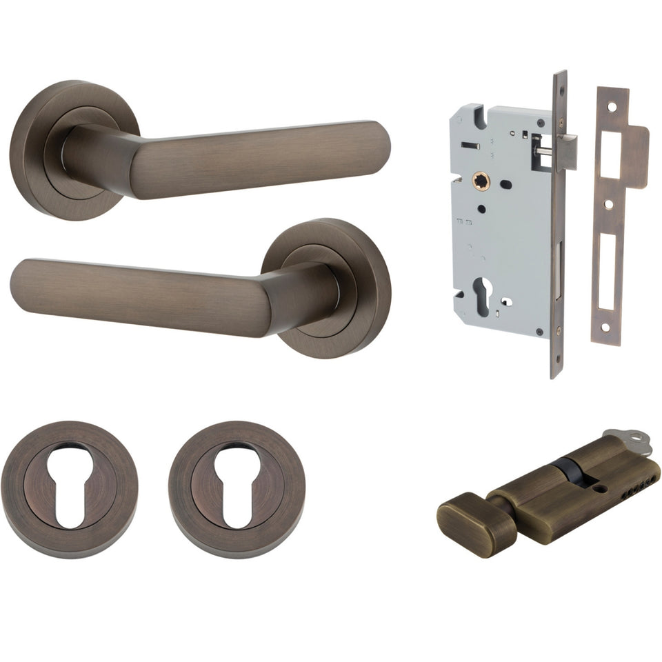 Iver Osaka Lever Round Rose Entrance Kit with Separate High Security Lock Signature Brass