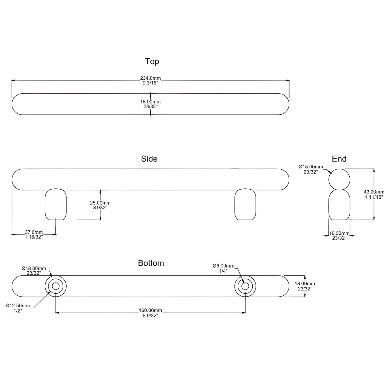Line Drawing Iver Puerto 160mm Cabinet Pull Handle Polished Chrome 24044 - The Blue Space