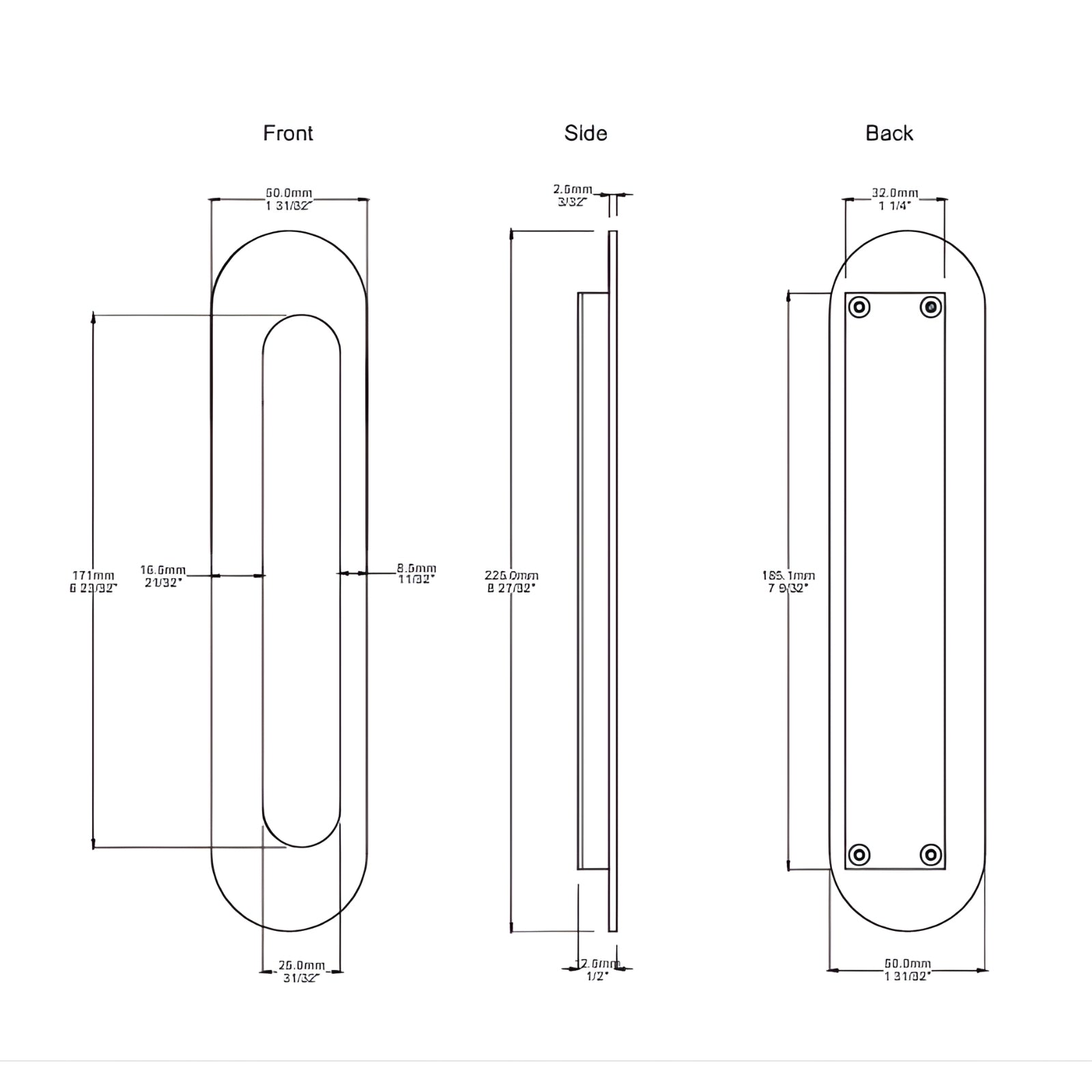 Line Drawing Iver Puerto Flush Pull Matte Black 24163 - The Blue Space