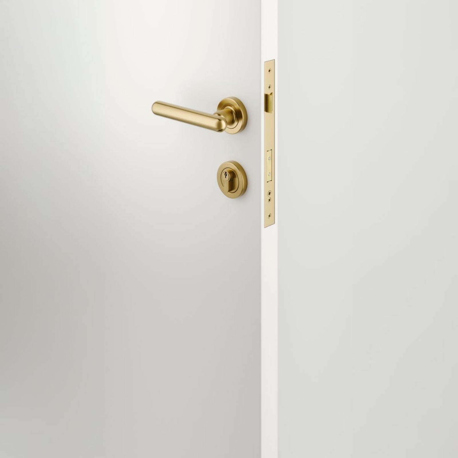 Lifestyle Iver Puerto Lever Round Rose Entrance Kit with Separate High Security Lock Key/Key Brushed Gold PVD 24000KENTR60KK - The Blue Space