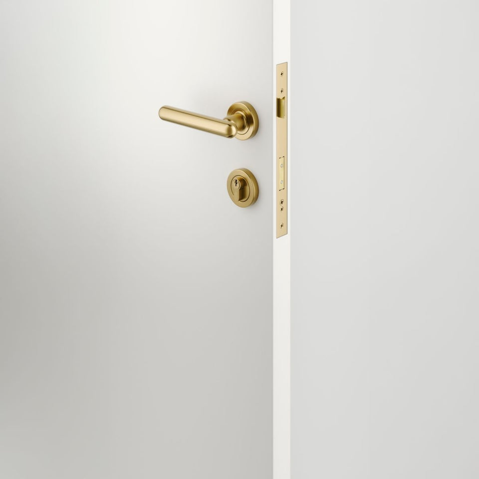 Iver Puerto Lever Round Rose Entrance Kit with Separate High Security Lock Key/Key Brushed Gold PVD