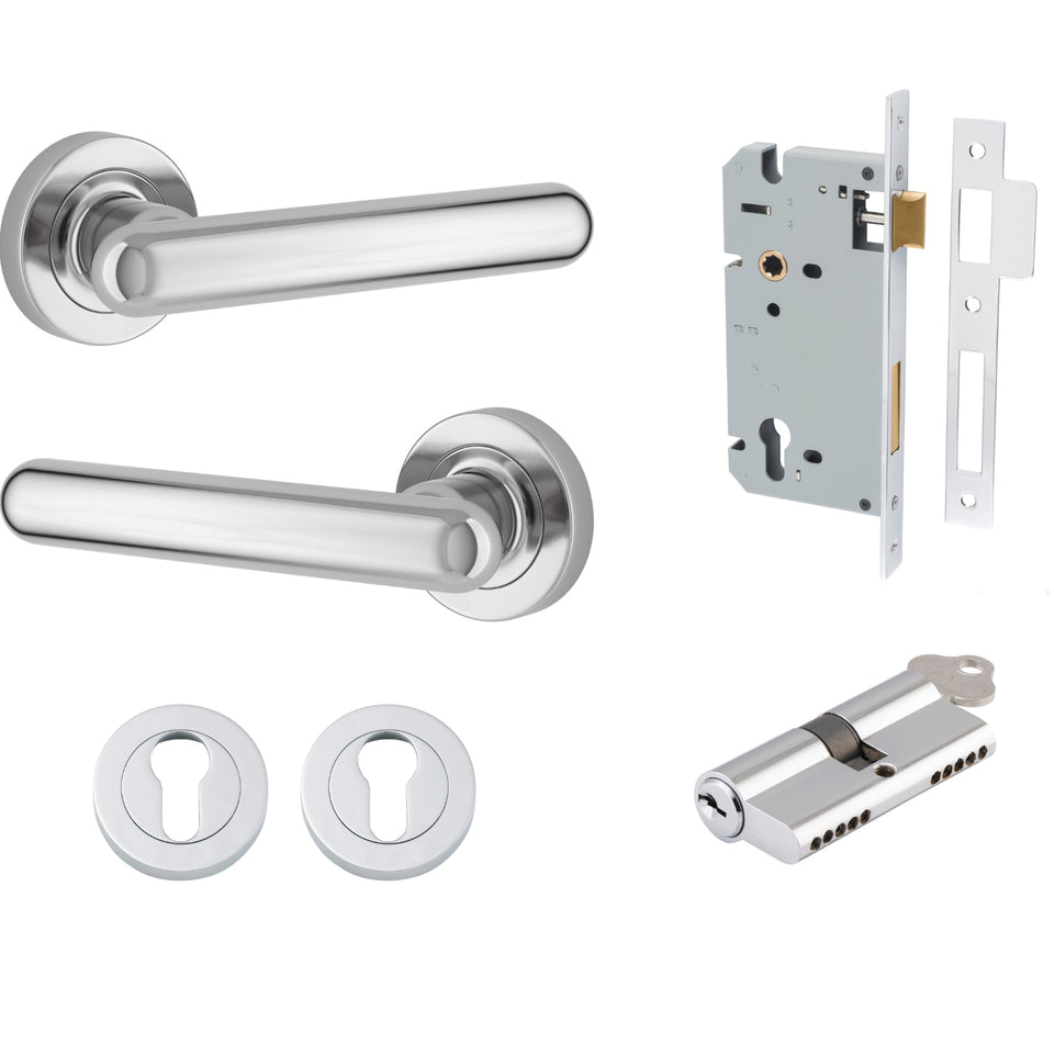 Iver Puerto Lever Round Rose Entrance Kit with Separate High Security Lock Key/Key Polished Chrome