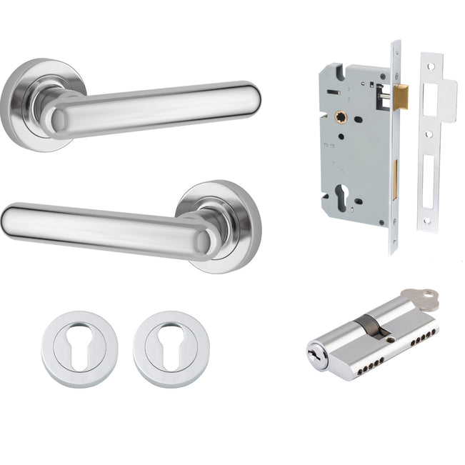 Iver Puerto Lever Round Rose Entrance Kit with Separate High Security Lock Key/Key Polished Chrome 24004KENTR60KK - The Blue Space