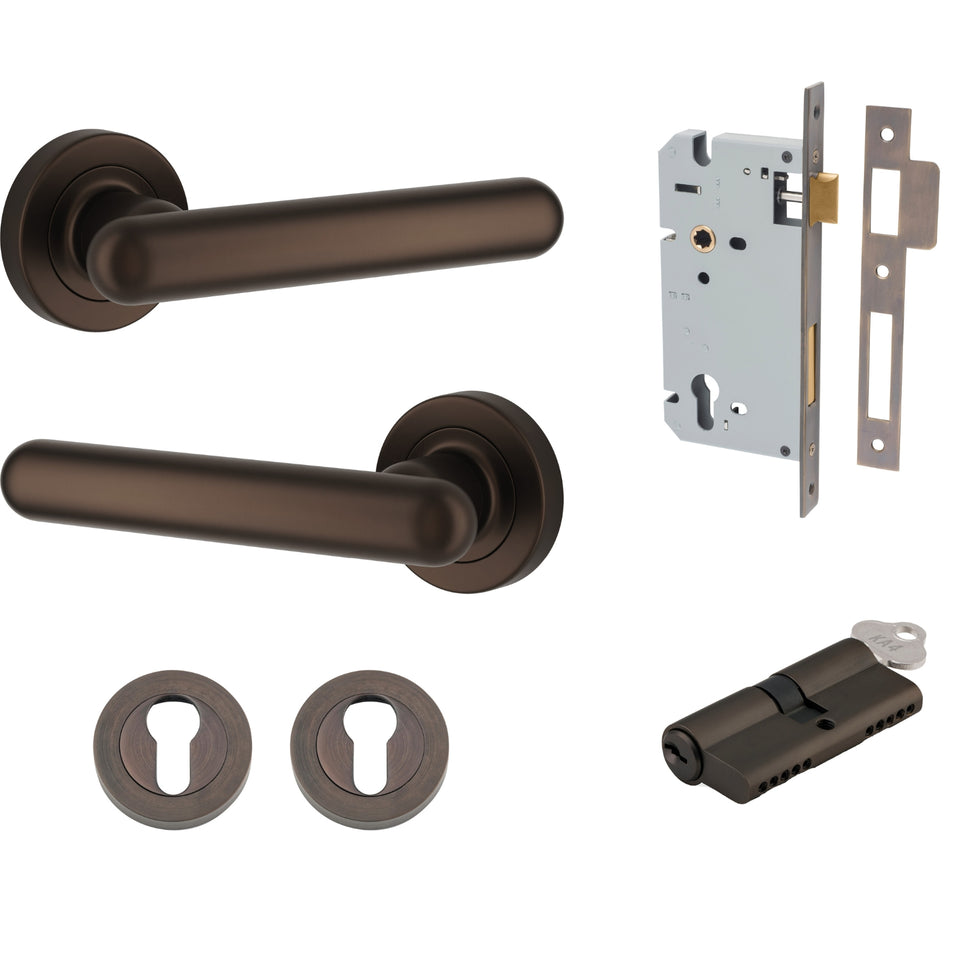 Iver Puerto Lever Round Rose Entrance Kit with Separate High Security Lock Key/Key Signature Brass