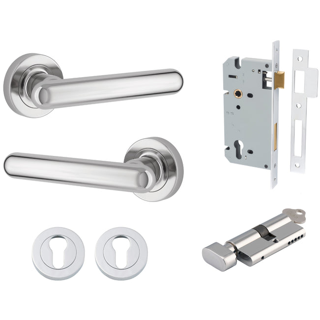 Iver Puerto Lever Round Rose Entrance Kit with Separate High Security Lock Key/Thumb Polished Chrome 24004KENTR60KT - The Blue Space