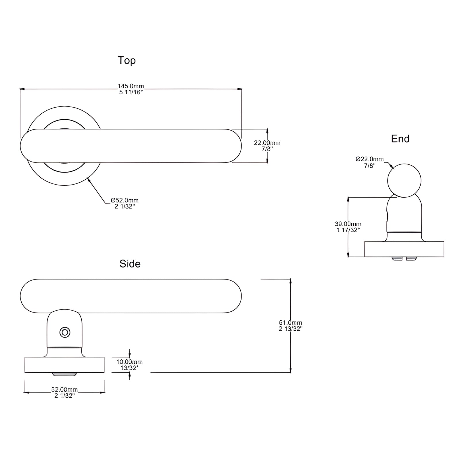 Line Drawing Iver Puerto Lever Round Rose Passage Kit Brushed Gold PVD 24000KPASS60 - The Blue Space