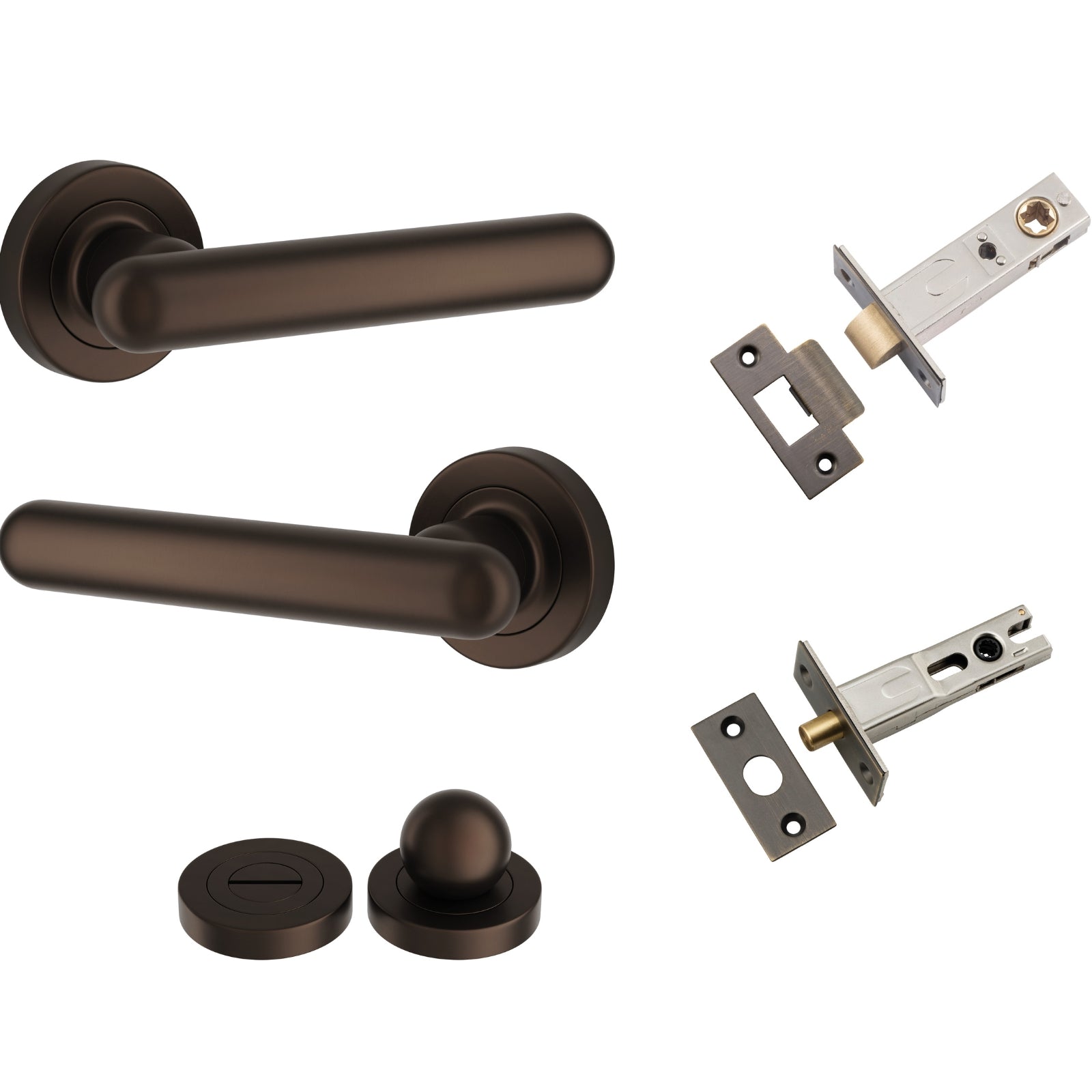 Iver Puerto Lever Round Rose Privacy Kit with Separate Privacy Turn Signature Brass 24002KPRIV60 - The Blue Space