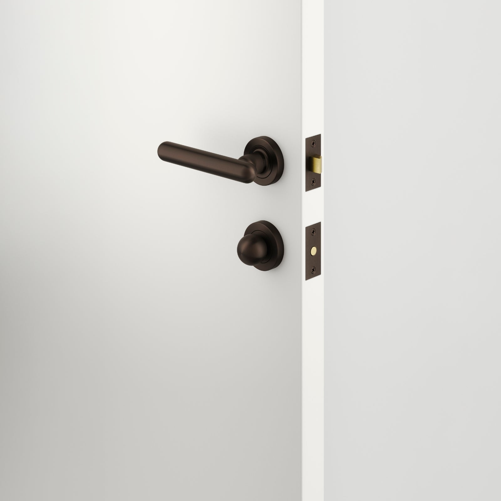 Lifestyle Iver Puerto Lever Round Rose Privacy Kit with Separate Privacy Turn Signature Brass 24002KPRIV60 - The Blue Space