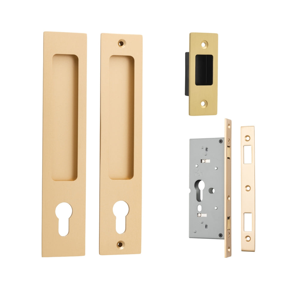 Iver Rectangular Sliding Door Pull Entrance Kit with High Security Lock Brushed Brass