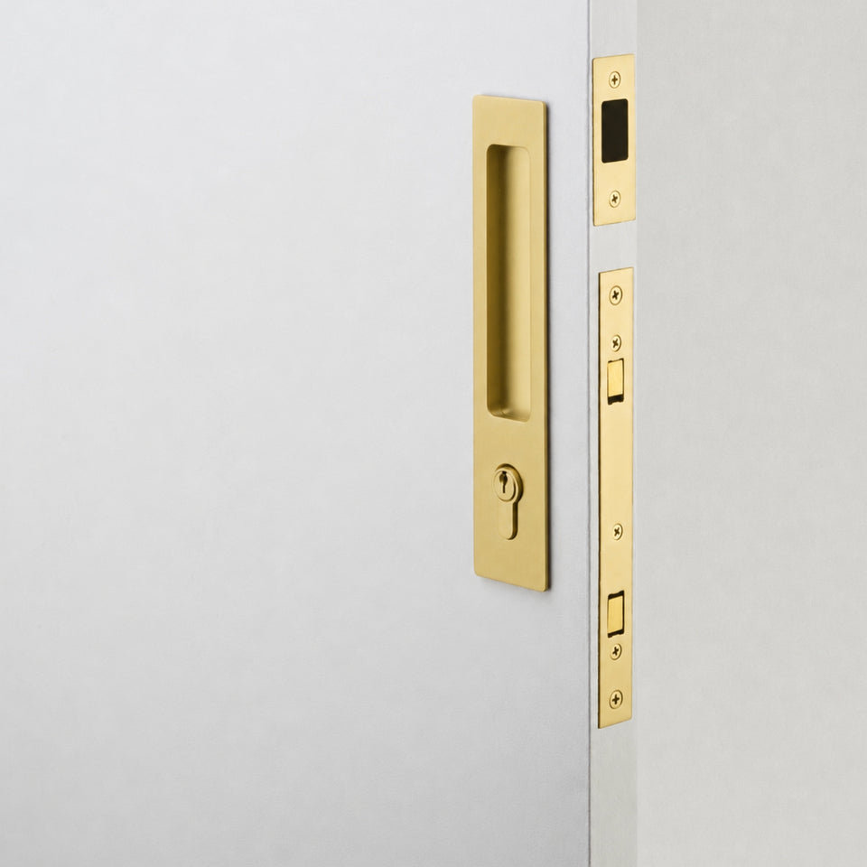 Iver Rectangular Sliding Door Pull Entrance Kit with High Security Lock Brushed Gold PVD