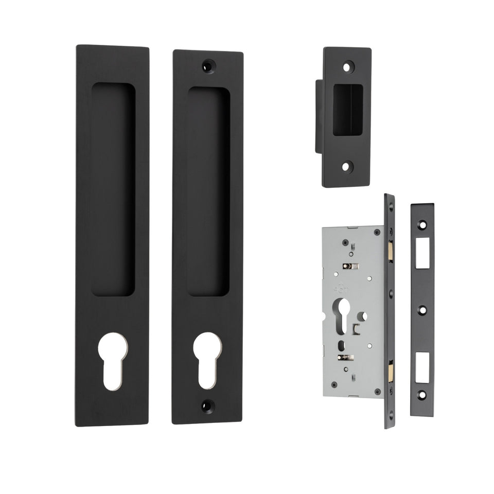 Iver Rectangular Sliding Door Pull Entrance Kit with High Security Lock Matte Black