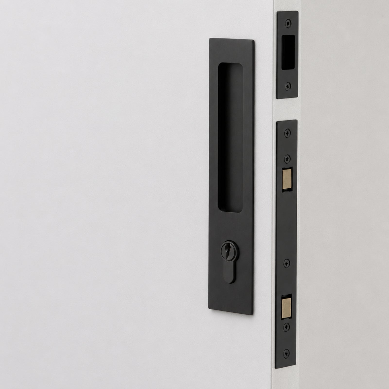 Project Image Iver Rectangular Sliding Door Pull Entrance Kit with High Security Lock Matte Black 21413E - The Blue Space