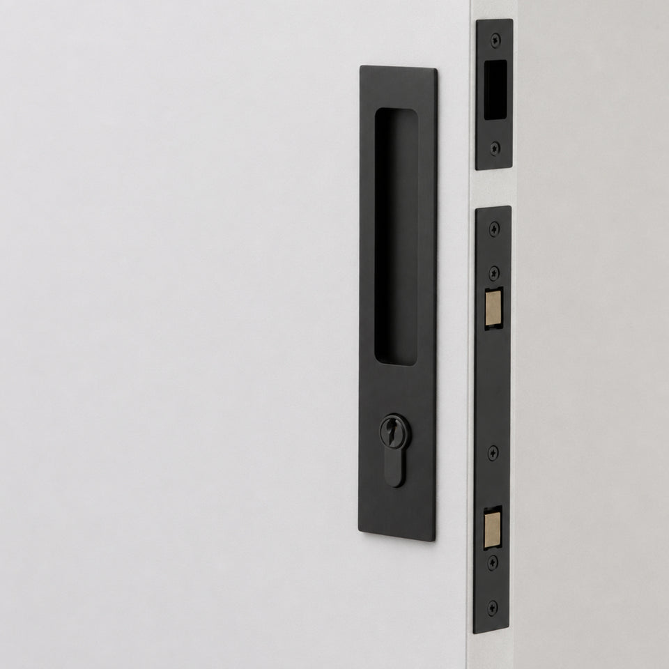 Iver Rectangular Sliding Door Pull Entrance Kit with High Security Lock Matte Black